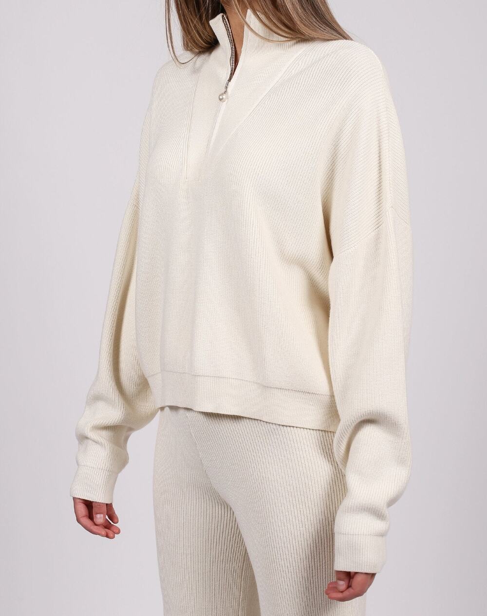 BRUNETTE THE LABEL CANADA Rib Knit Half-Zip Pullover Sweater Top S M NWT $109